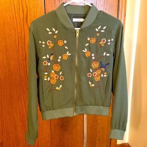 Green embroidered bomber jacket